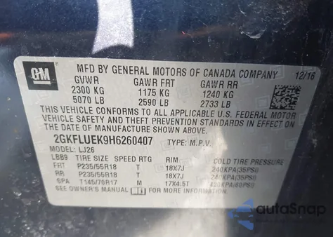 2017 GMC Terrain Slt из США, поврежденный, VIN 2GKFLUEK9H6260407